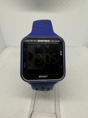 Armitron Pro Sport 40/8417 Grey Blue Perforated Silicone Digital Watch WR165